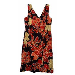NWT Madison Leigh dress sleeveless surplice floral brown red yellow cotton 14